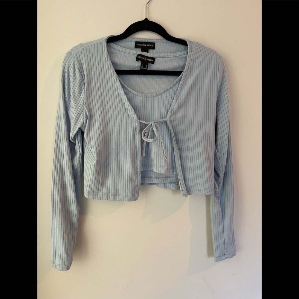 Two piece cropped tee and cardigan set